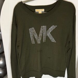 Michael Kors Dark Green Sweater with Studded Logo